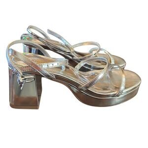 Larroudé Gio Metallic Leather Ankle-Strap Sandals Platform Block Heels NEW 5